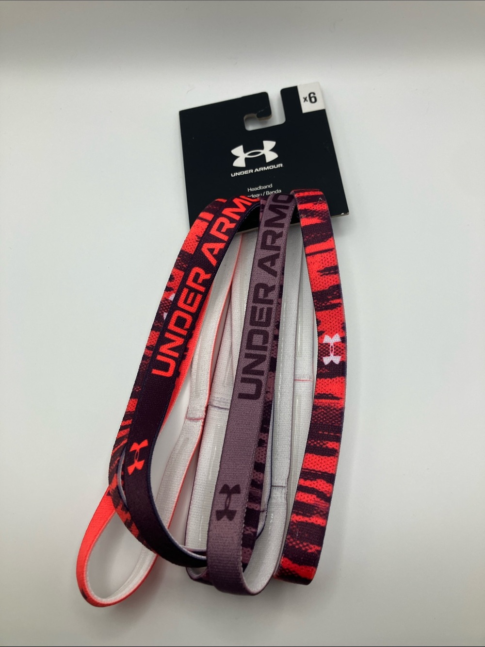 Under Armour 6 Pack Elastic Headbands Non-Slip Grip Pink Purple Sweatband NWT